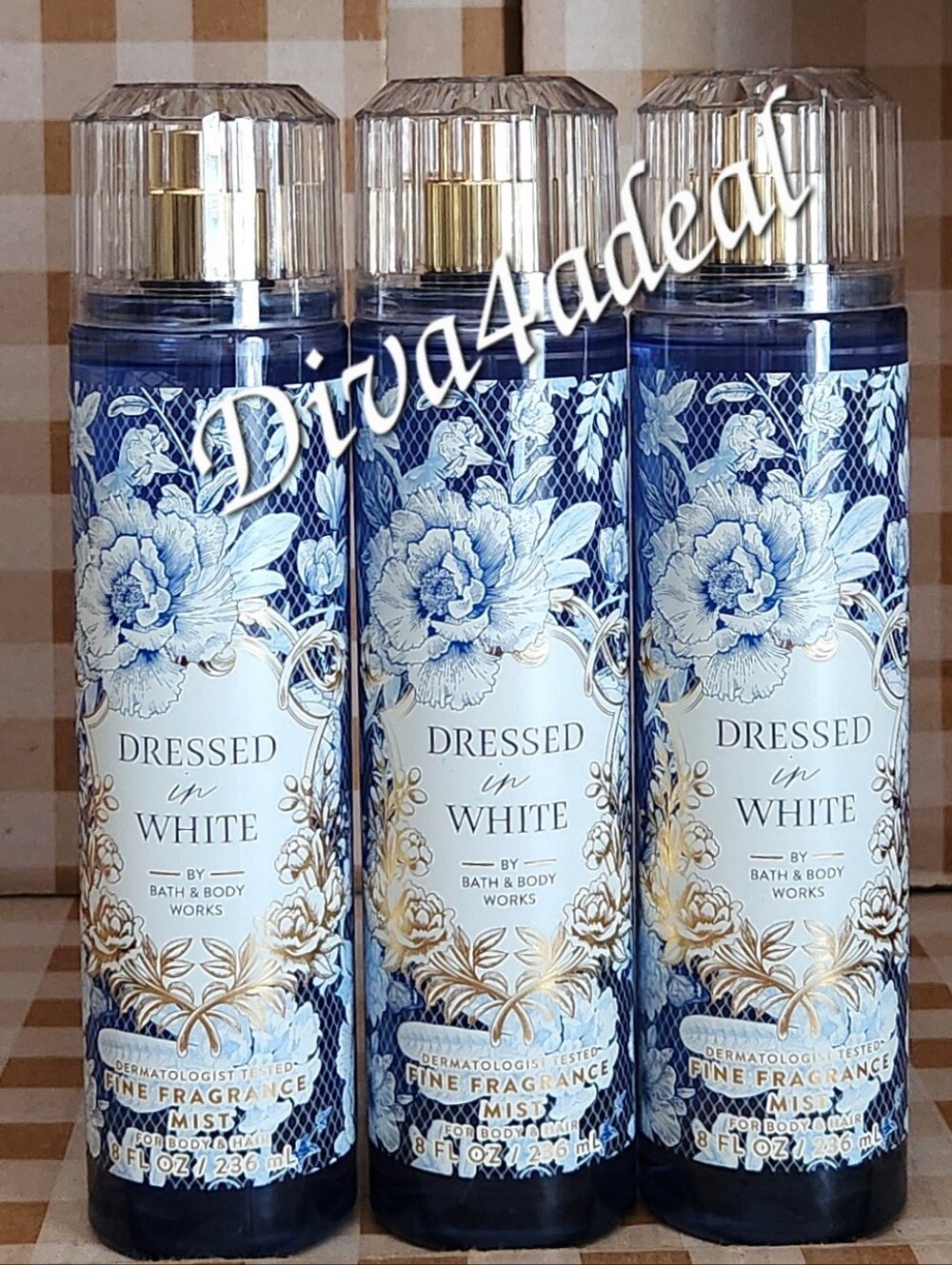 3X Bath & Body Works DRESSED IN WHITE 8 FL OZ Mist Spray Bundle